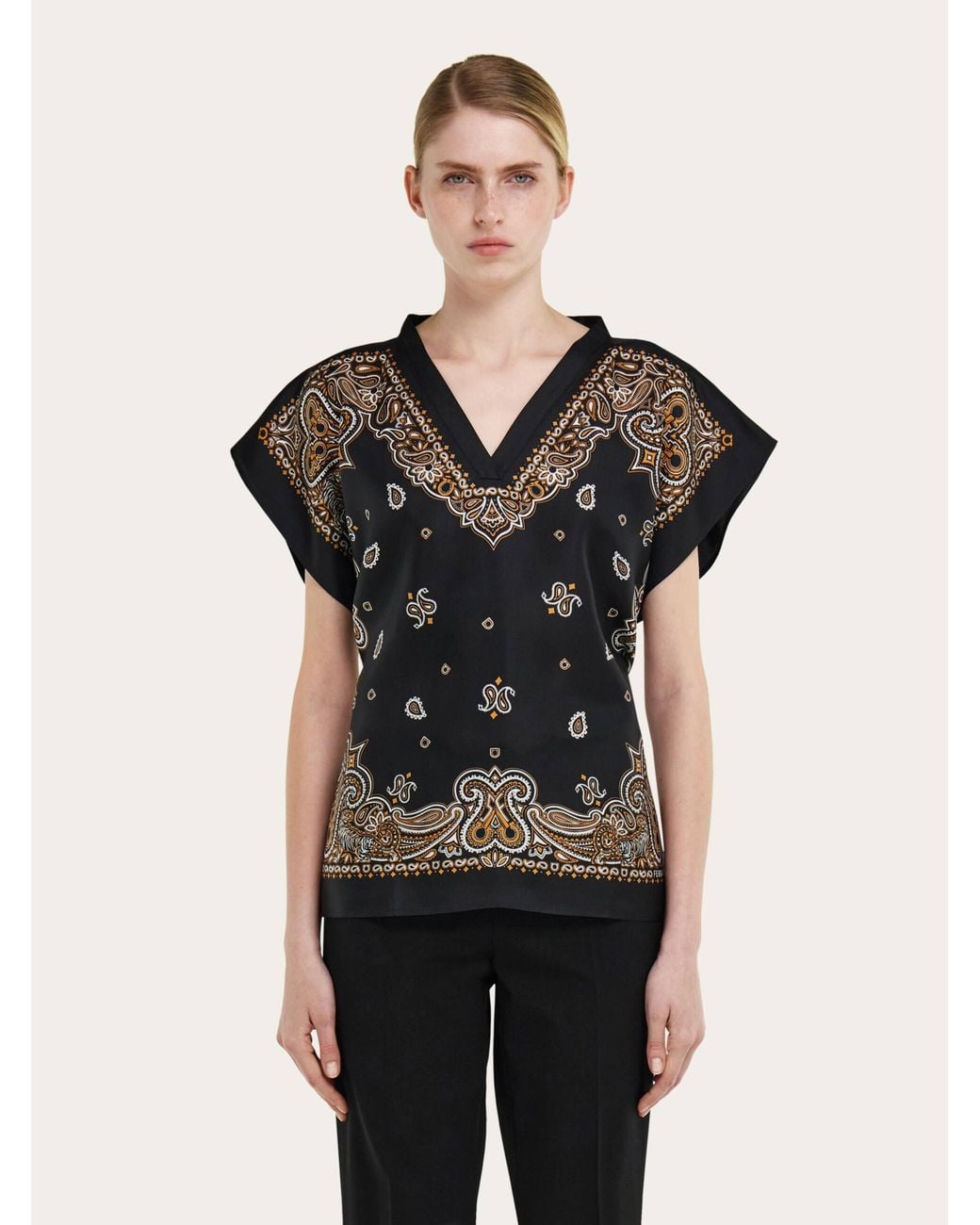 Ferragamo Black Arabesque Print Poncho
