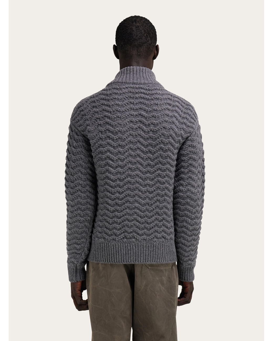 Ferragamo Blue Pure Wool Zip Cardigan for men