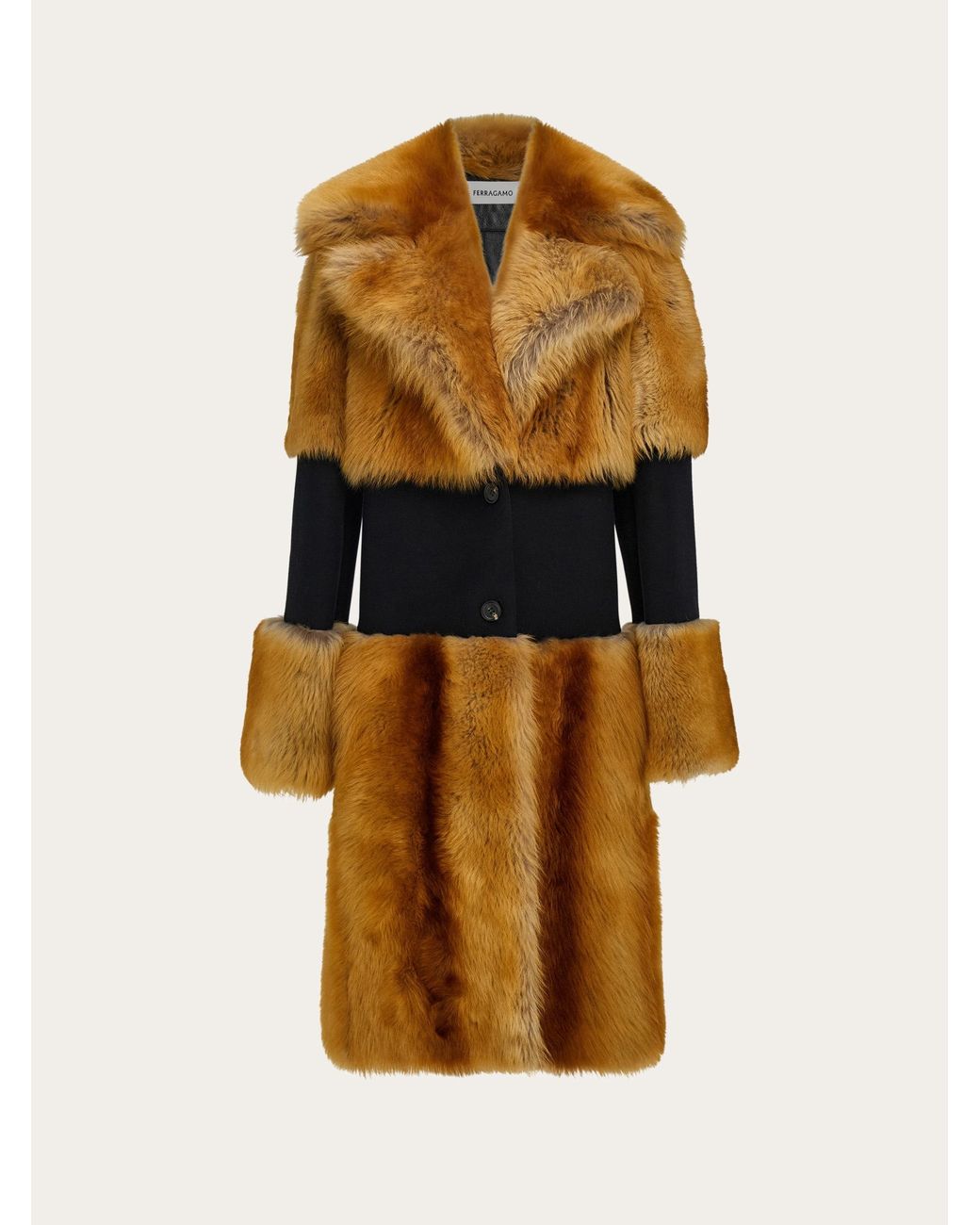 Ferragamo Shearling Coat With Wool Inlay | Lyst