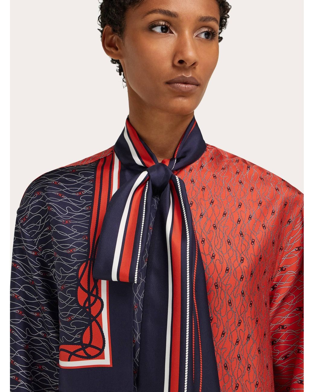 Ferragamo Blue Silk Shirt With Bib Detail