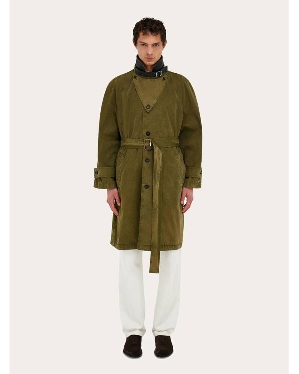Ferragamo Green Single Breasted Trench Coat for men