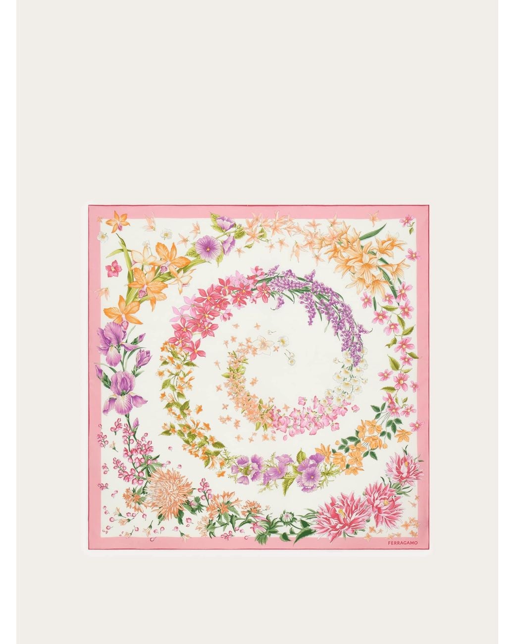 Ferragamo Pink Spring Print Silk Scarf