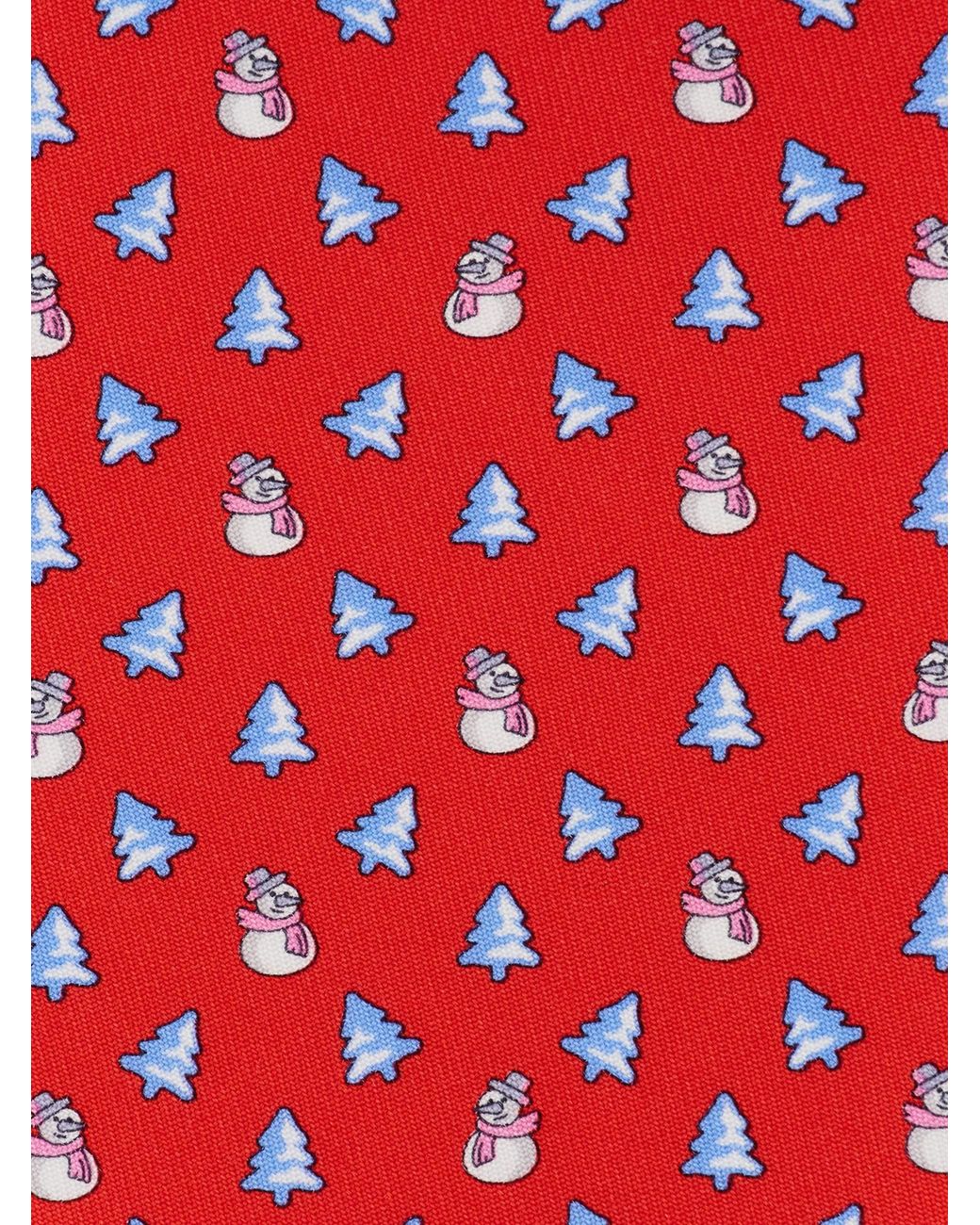 Ferragamo Red Christmas Print Silk Tie for men