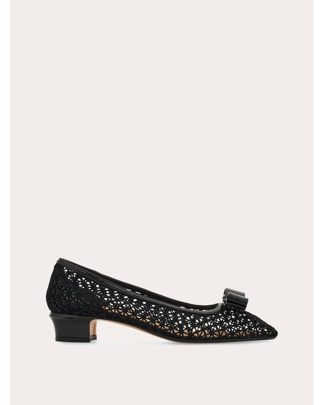 Ferragamo Black Macramé Vara Bow Pump