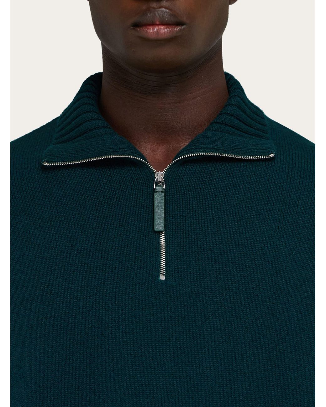 Ferragamo Blue High Neck Cashmere Pullover for men