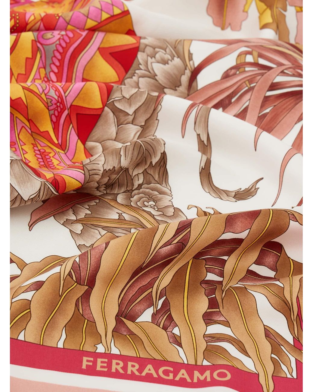 Ferragamo Pink India Print Silk Scarf