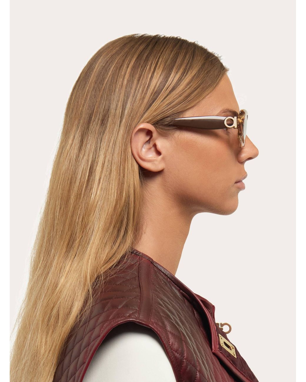 Ferragamo Natural Rectangular Frame Sunglasses