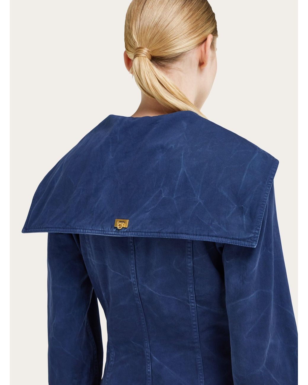 Ferragamo Blue Washed Gabardine Midi Dress