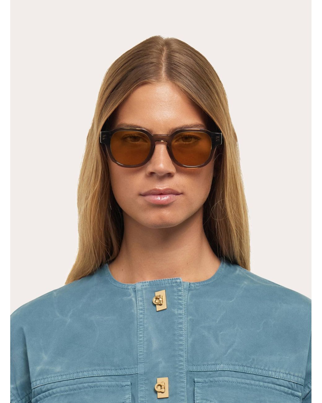 Ferragamo Natural Round Frame Sunglasses