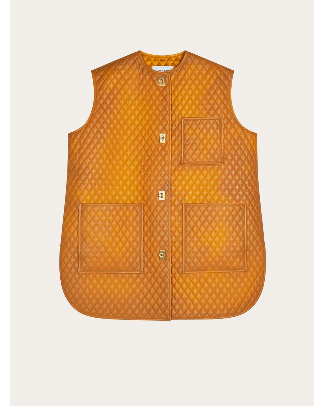 Ferragamo Orange Quilted Nappa Gilet for men