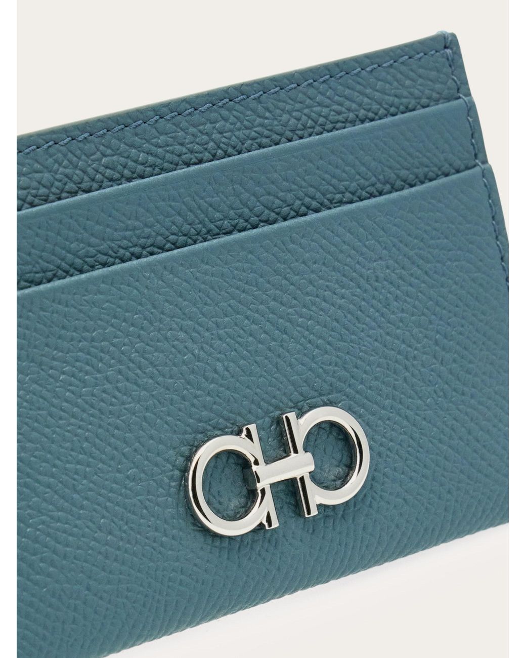 Ferragamo Blue Gancini Credit Card Holder