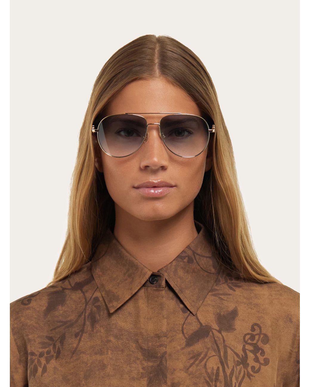 Ferragamo White Aviator Frame Sunglasses