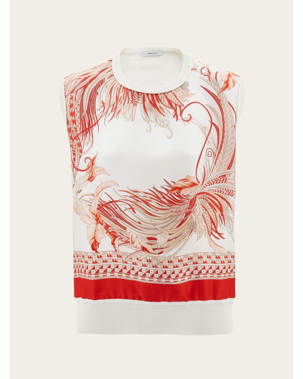 Ferragamo Multicolor Feather Show Print Sleeveless Sweater
