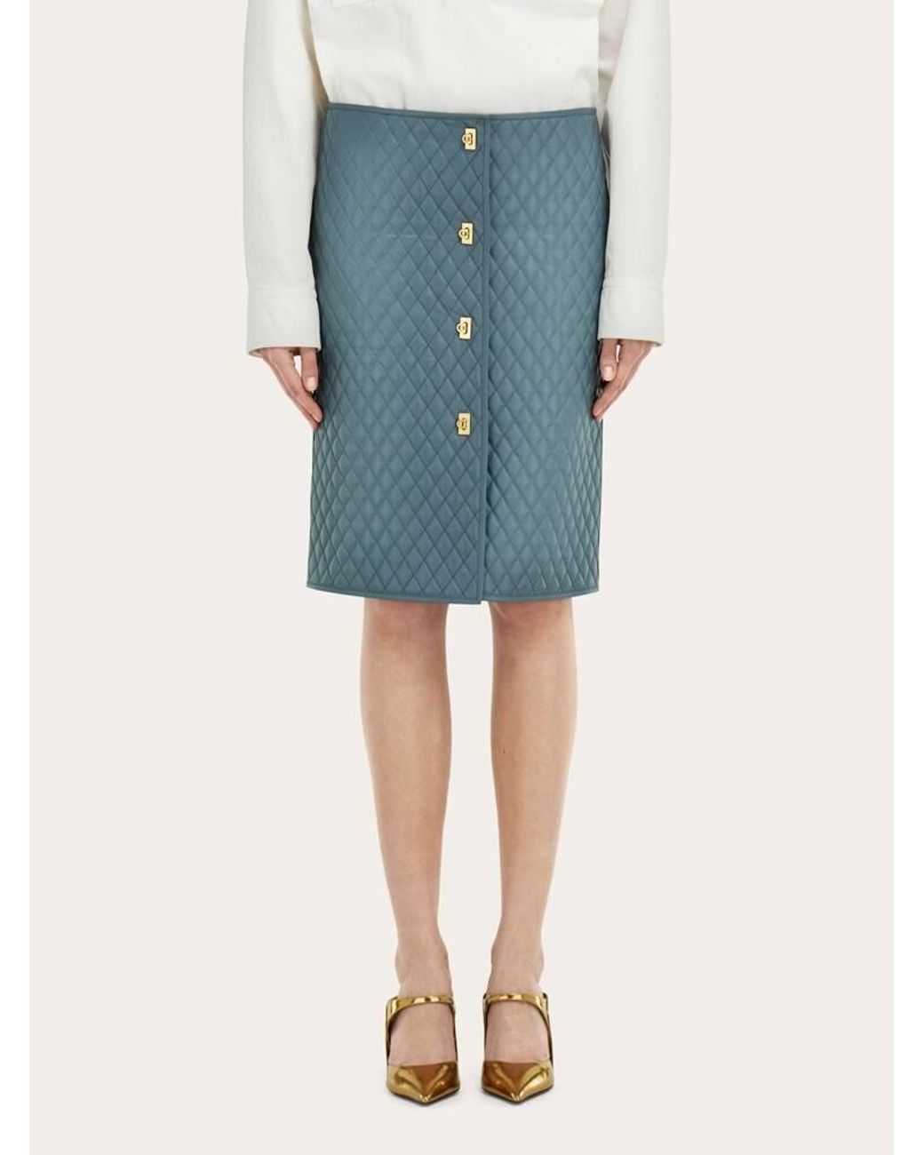 Ferragamo Blue Quilted Nappa Skirt