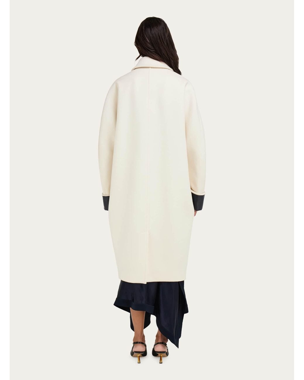 Ferragamo Natural Single Breasted Wool And Cashmere Coat