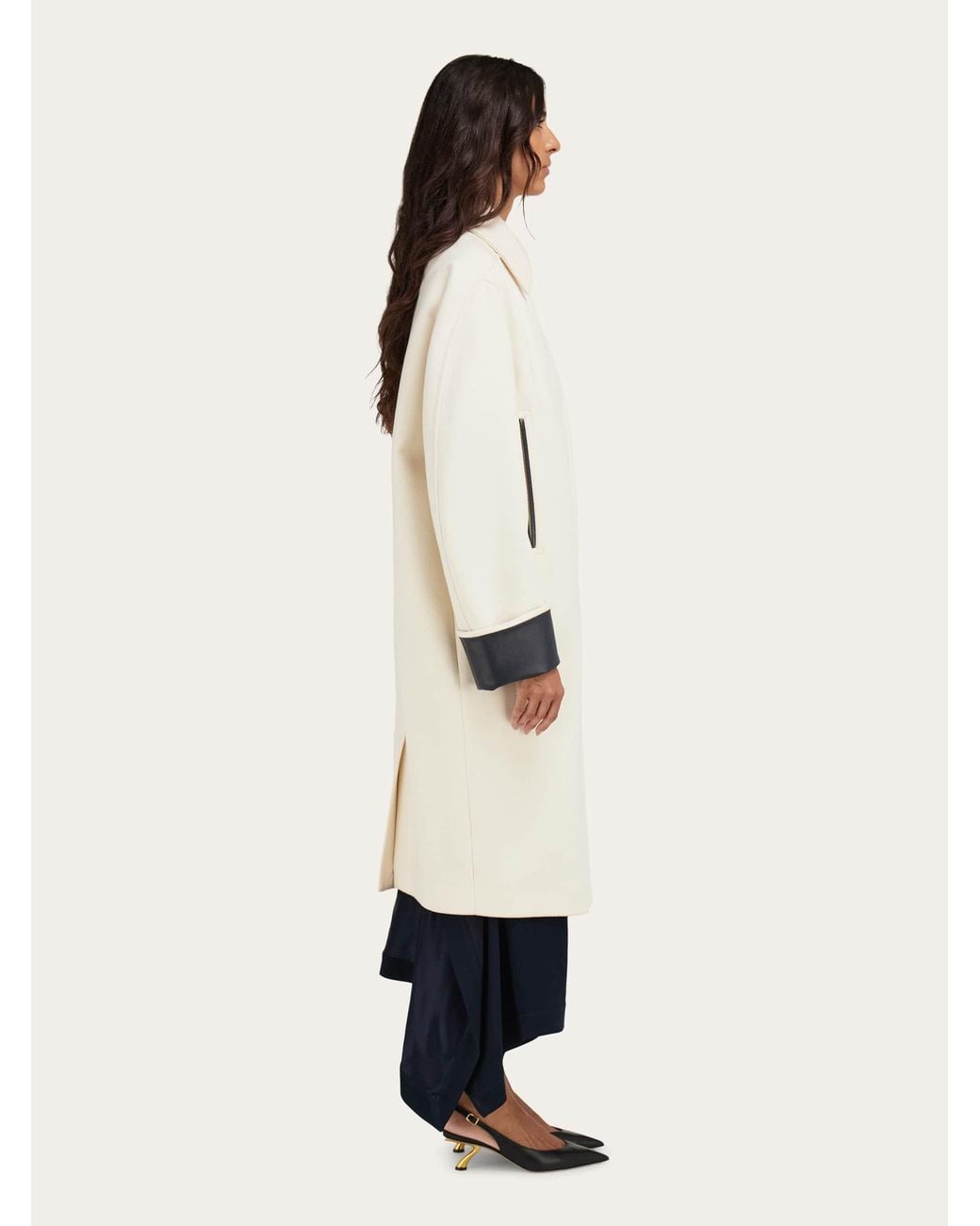 Ferragamo Natural Single Breasted Wool And Cashmere Coat