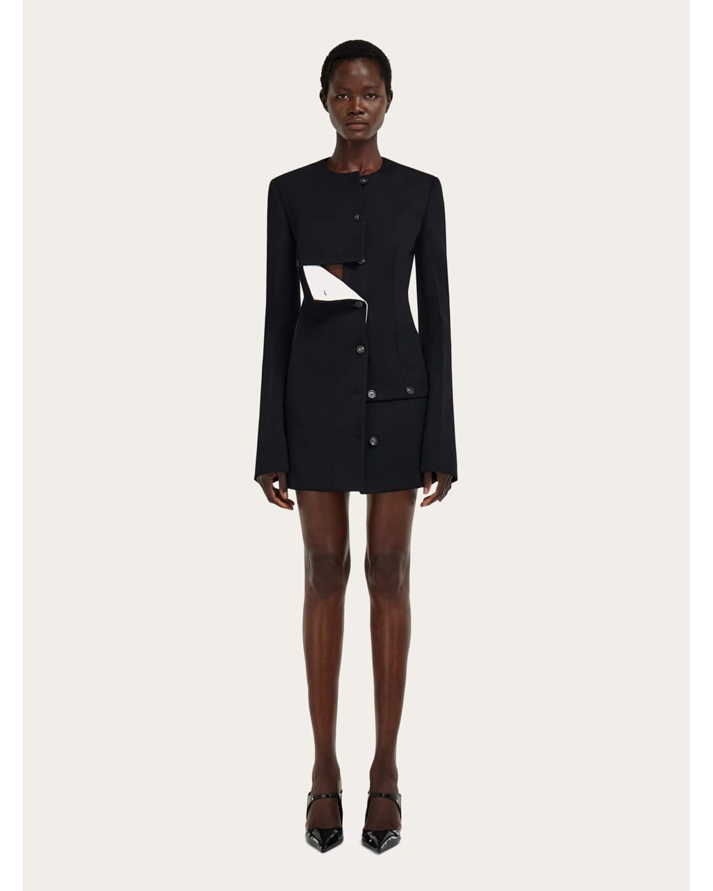 Ferragamo Black Wool Jacket With Button Detail