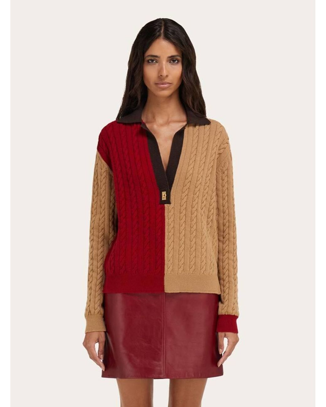 Ferragamo Red Cable Knit Sweater