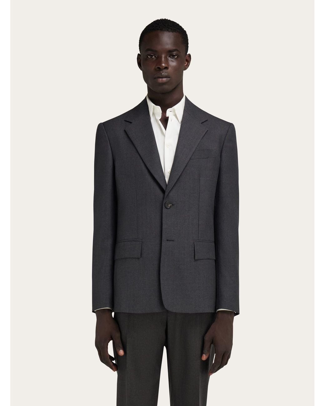 Ferragamo Blue Single-Breasted Pure Wool Blazer for men
