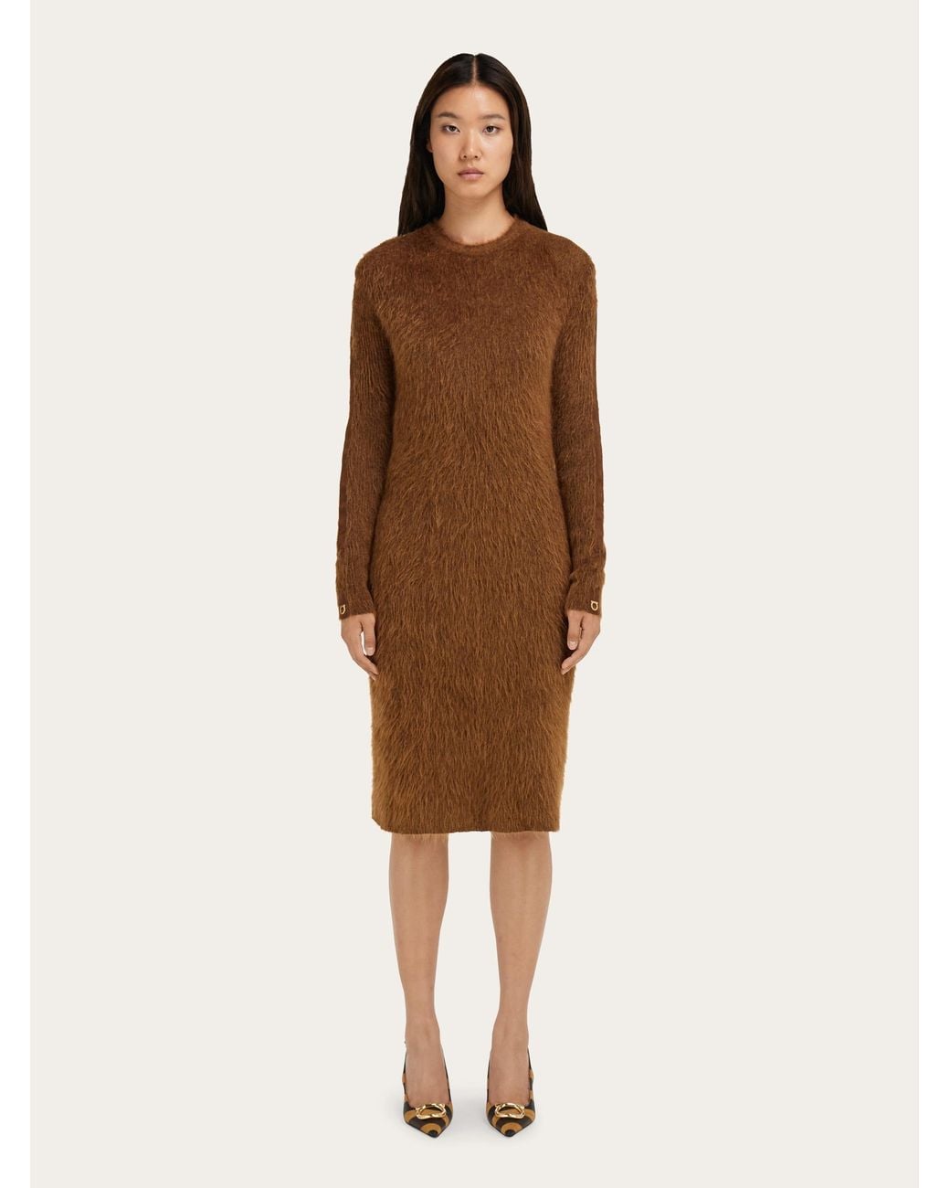 Ferragamo Brown Knitted Crew Neck Dress