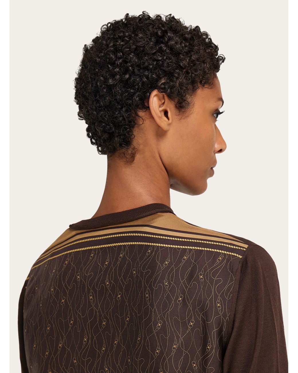 Ferragamo Brown Cardigan With Silk Panel Detail
