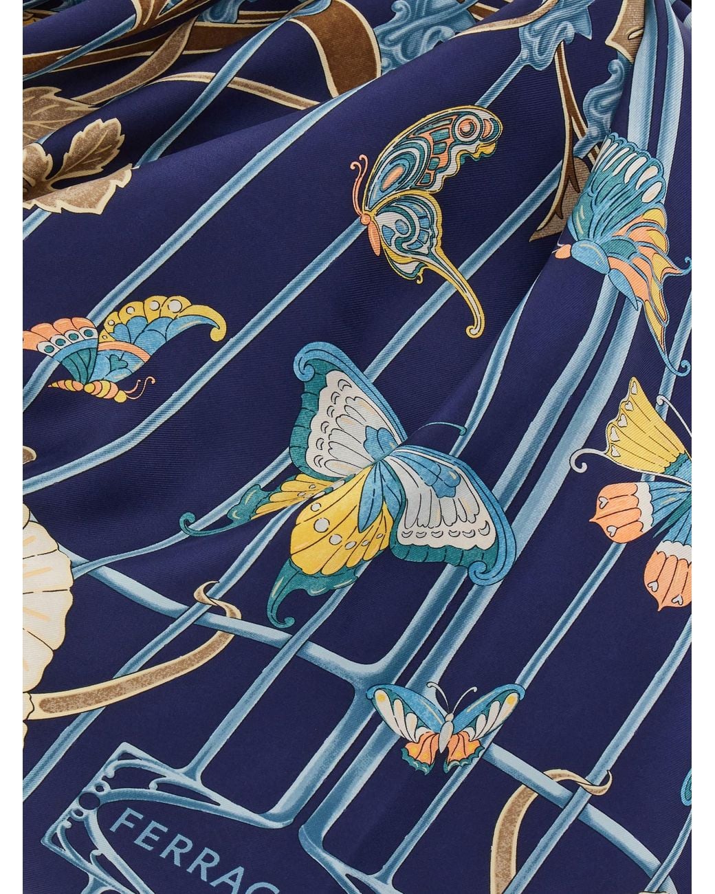 Ferragamo Blue Liberty Print Silk Scarf