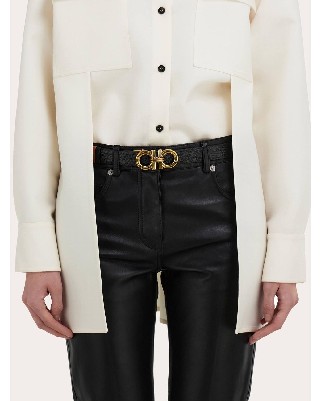 Ferragamo White Reversible And Adjustable Gancini Belt