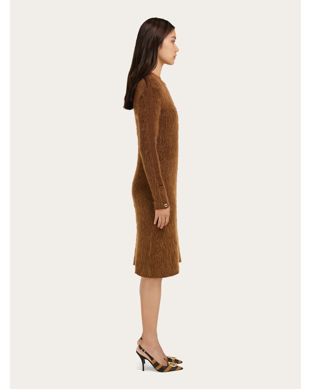 Ferragamo Brown Knitted Crew Neck Dress