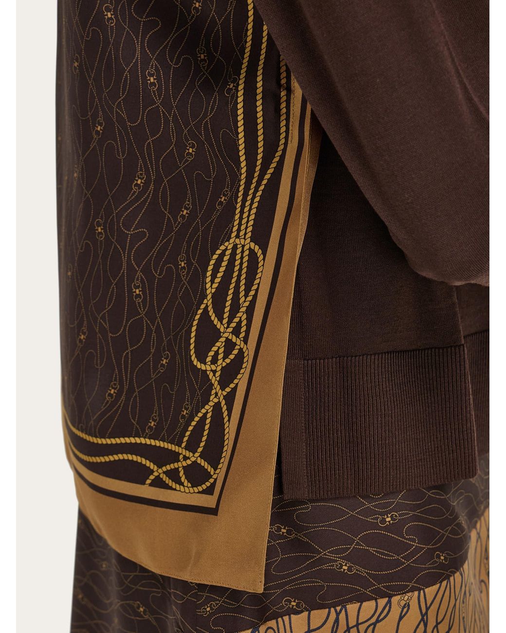 Ferragamo Brown Cardigan With Silk Panel Detail