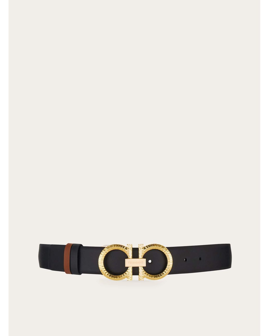 Ferragamo White Reversible And Adjustable Belt With Hammered Gancini