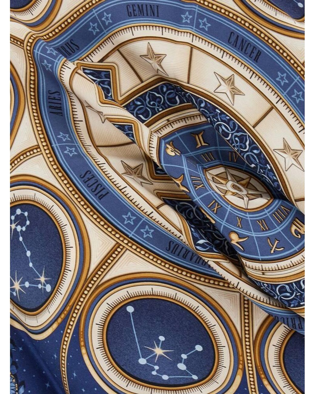 Ferragamo Blue Horoscope Print Silk Scarf