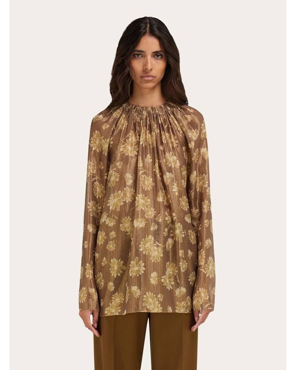 Ferragamo Natural Silk Lamé Blouse
