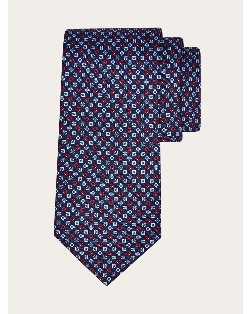 Ferragamo Blue Gancini Flower Print Silk Tie for men