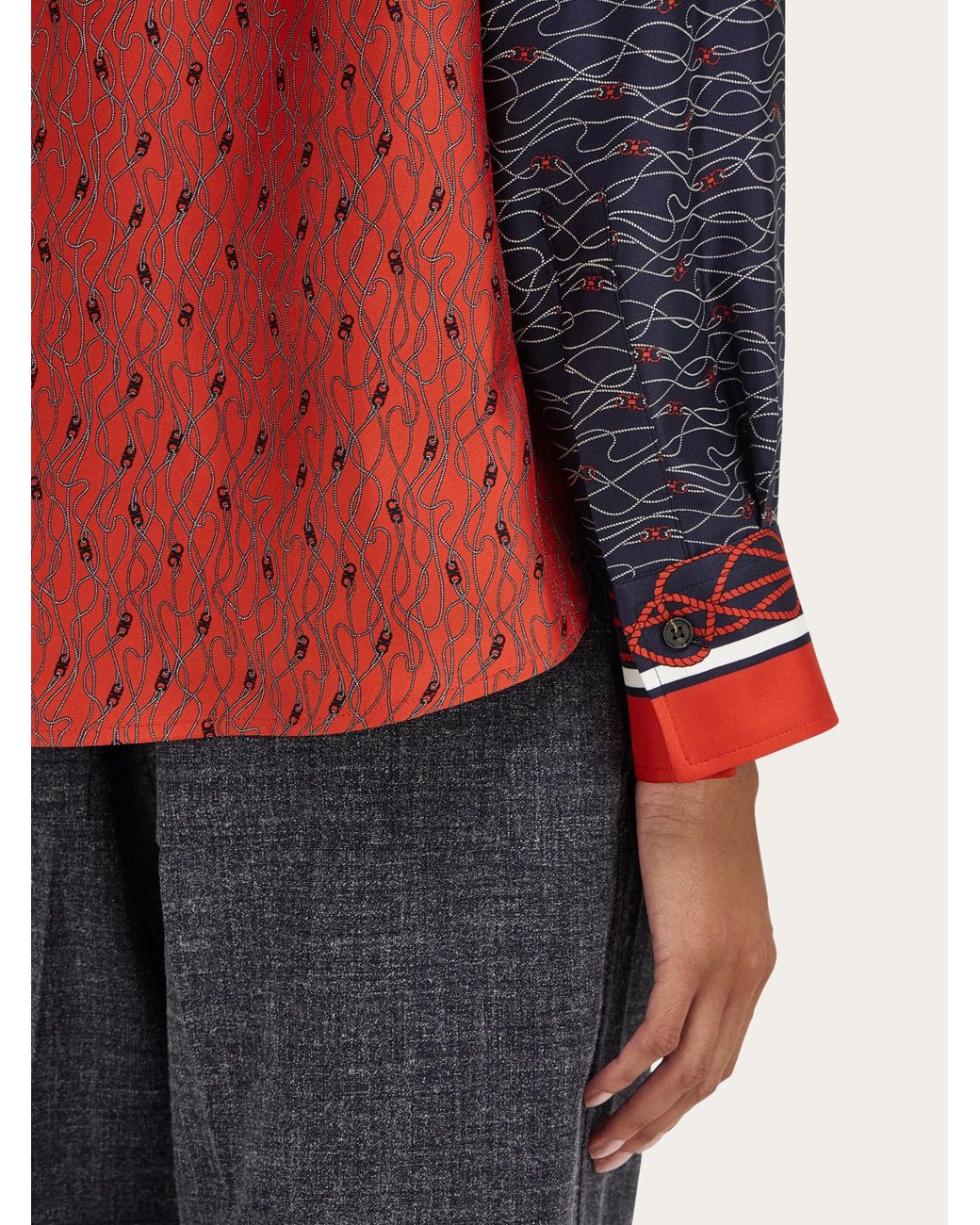 Ferragamo Blue Silk Shirt With Bib Detail