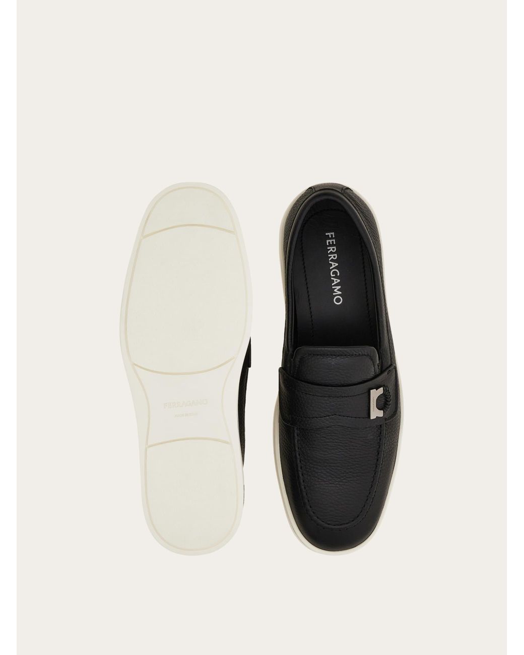 Ferragamo White Boat Shoe Loafer With Gancini Ornament for men