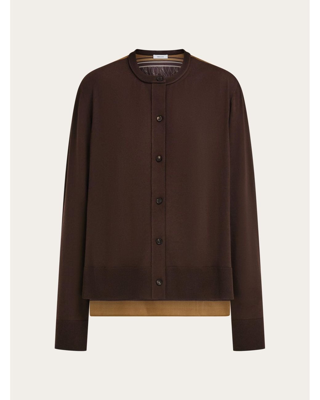 Ferragamo Brown Cardigan With Silk Panel Detail