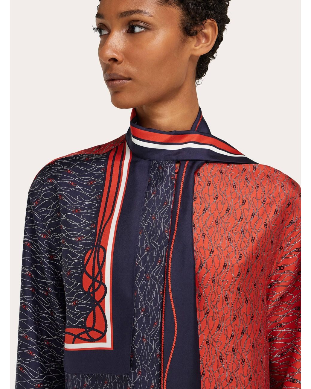 Ferragamo Blue Silk Shirt With Bib Detail