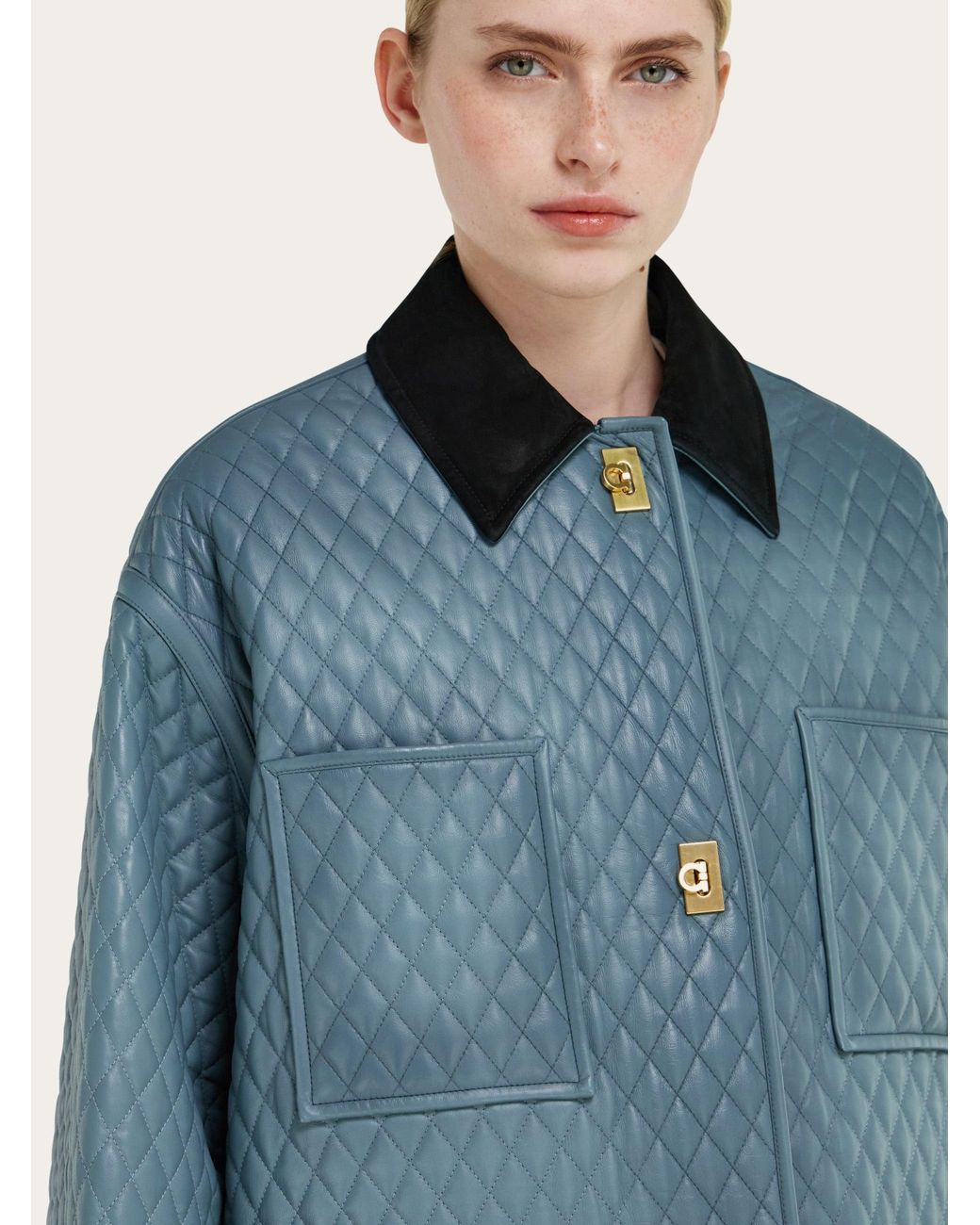 Ferragamo Blue Quilted Nappa Blouson