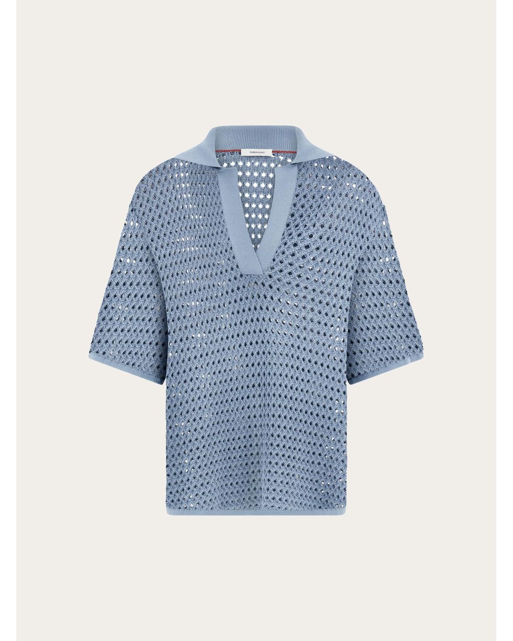 Ferragamo Blue Open Knit Polo Shirt