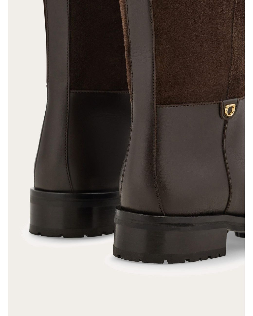 Ferragamo Brown Knee High Gancini Ornament Boot