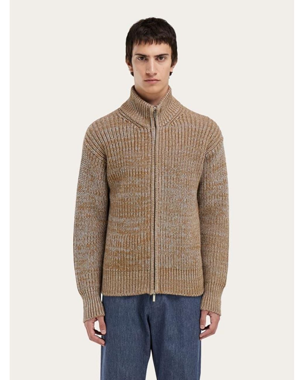 Ferragamo Brown High Neck Cardigan for men
