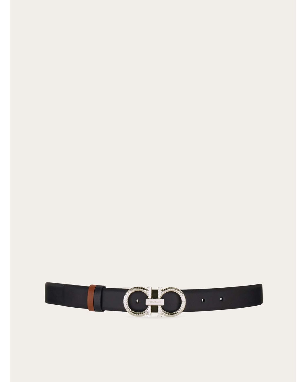 Ferragamo White Reversible And Adjustable Belt With Hammered Gancini