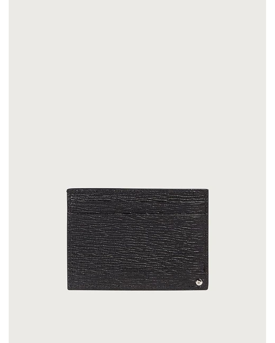 Ferragamo Black Textured Leather Card Case for men