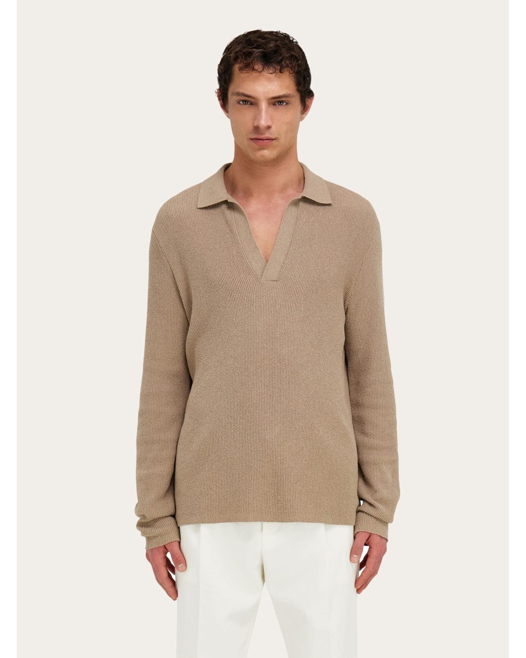 Ferragamo Natural Long Sleeve Polo Shirt for men