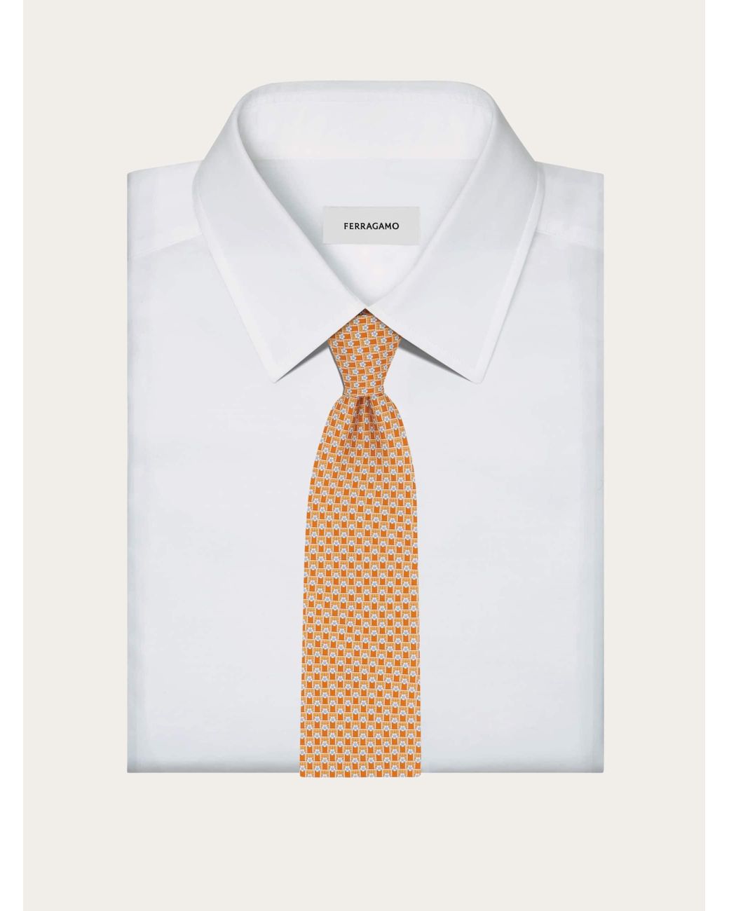 Ferragamo White Tournament Print Silk Tie for men