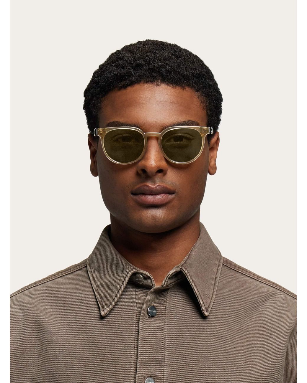 Ferragamo Natural Round Frame Sunglasses for men