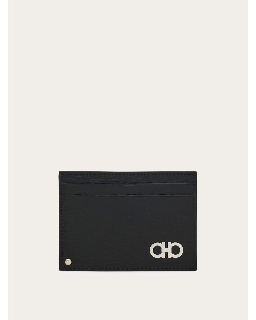 Ferragamo Black Textured Leather Card Case for men