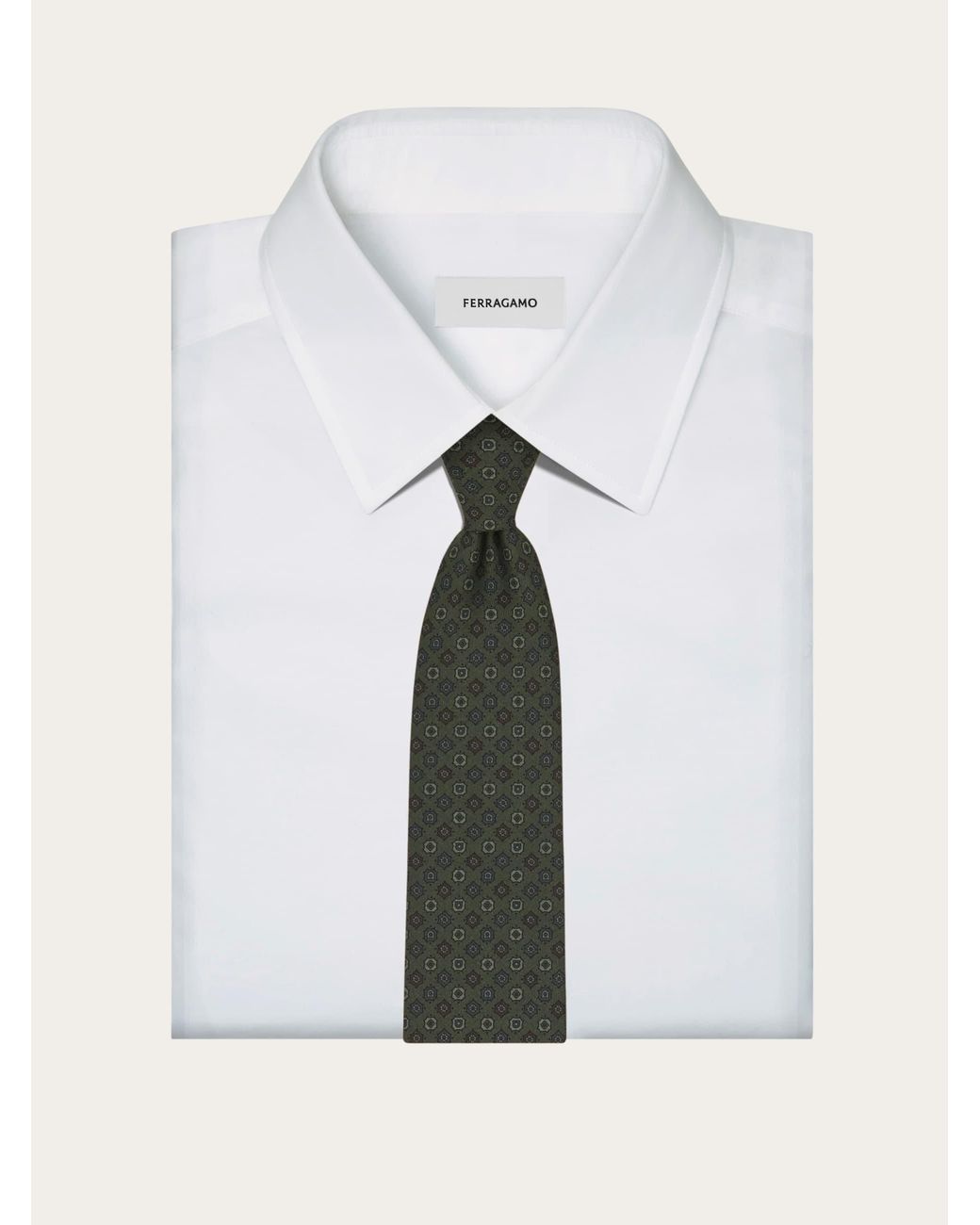 Ferragamo Green Micro Pattern Silk Tie for men