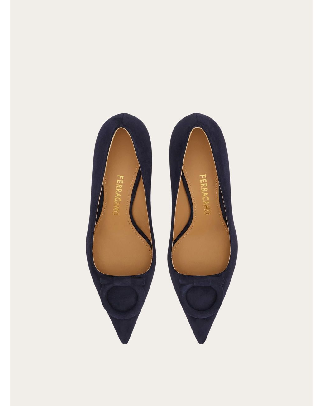 Ferragamo Blue Mid Heel Maxi Gancini Pump