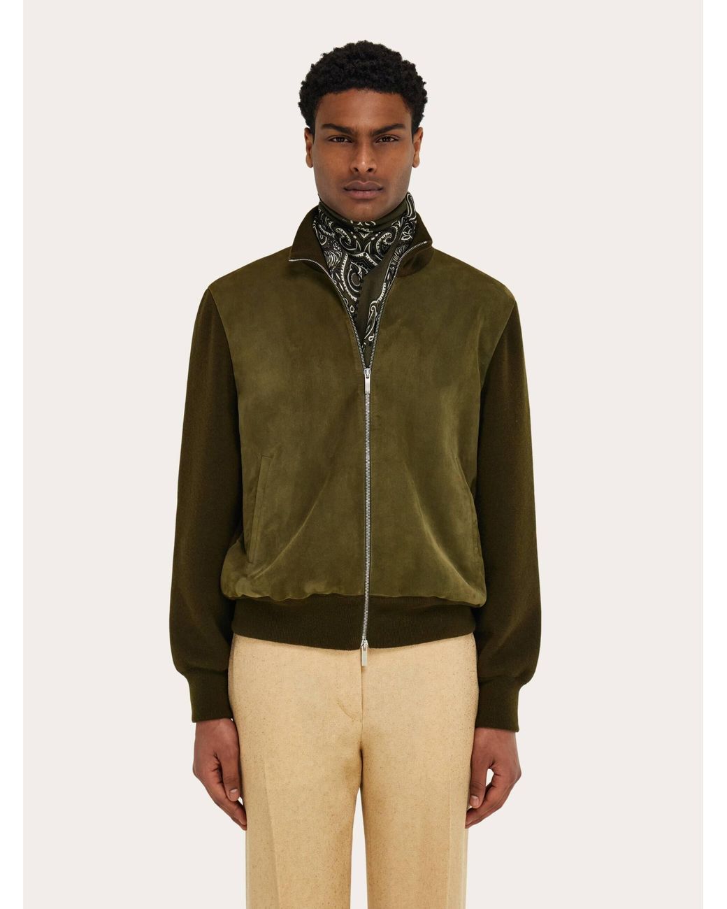 Ferragamo Natural Arabesque Print Triangle Scarf for men